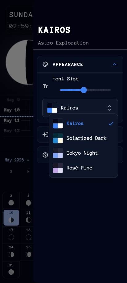 Kairos — settings panel showing the four available color schemes